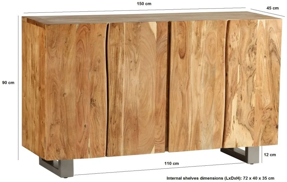 Kota Live Edge Solid Acacia Wood Sideboard - 4 Doors