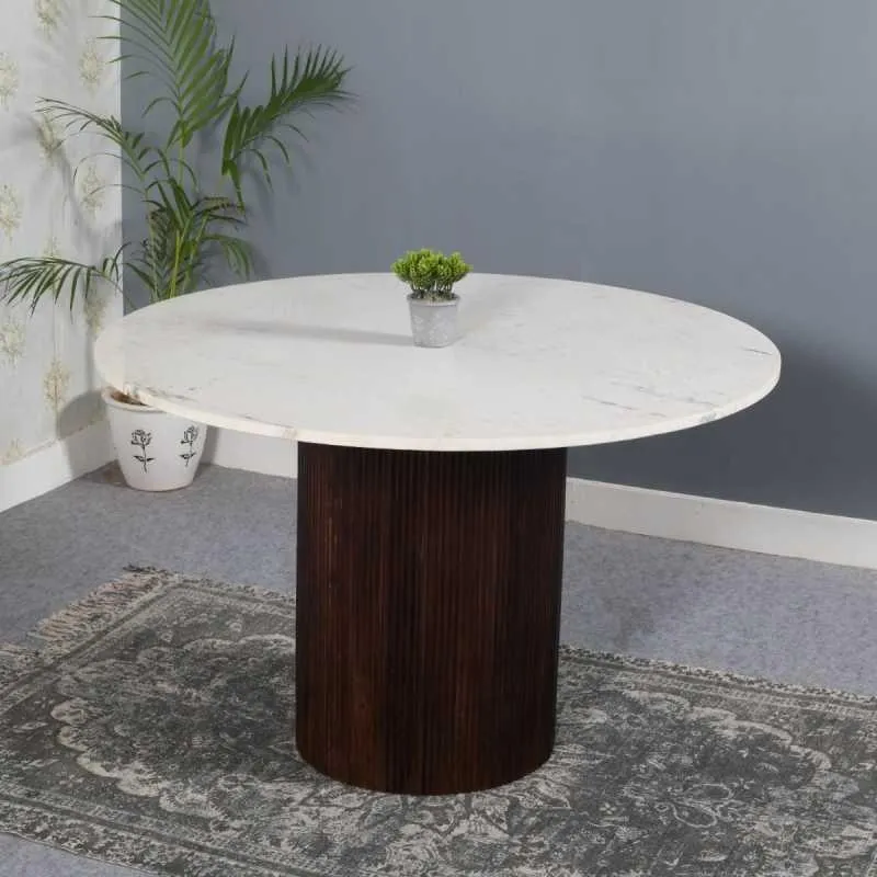 Opal 4 Seater Round Pedestal Dining Table - White, Marble