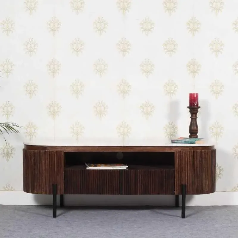 Opal Fluted 140cm TV Unit - White, Mango Wood