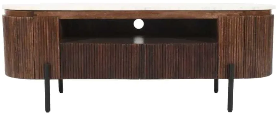 Opal Fluted 140cm TV Unit - White, Mango Wood