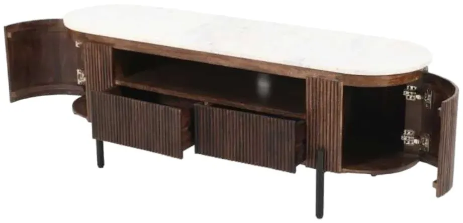 Opal Fluted 140cm TV Unit - White, Mango Wood