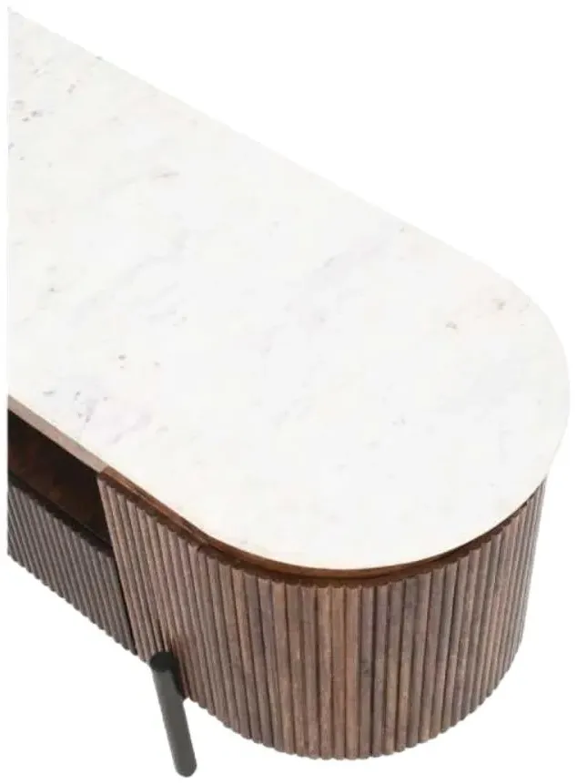 Opal Fluted 140cm TV Unit - White, Mango Wood