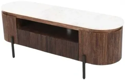 Opal Fluted 140cm TV Unit - White, Mango Wood