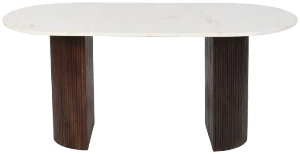 Opal Fluted 6-Seater Double Pedestal Dining Table - White, Marble