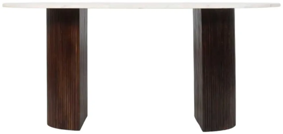 Opal Fluted 6-Seater Double Pedestal Dining Table - White, Marble