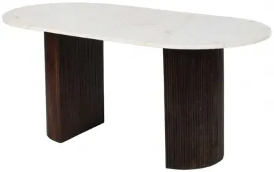 Opal Fluted 6-Seater Double Pedestal Dining Table - White, Marble