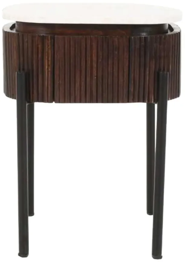 Opal Fluted Bedside Table with Drawer - White, Mango Wood