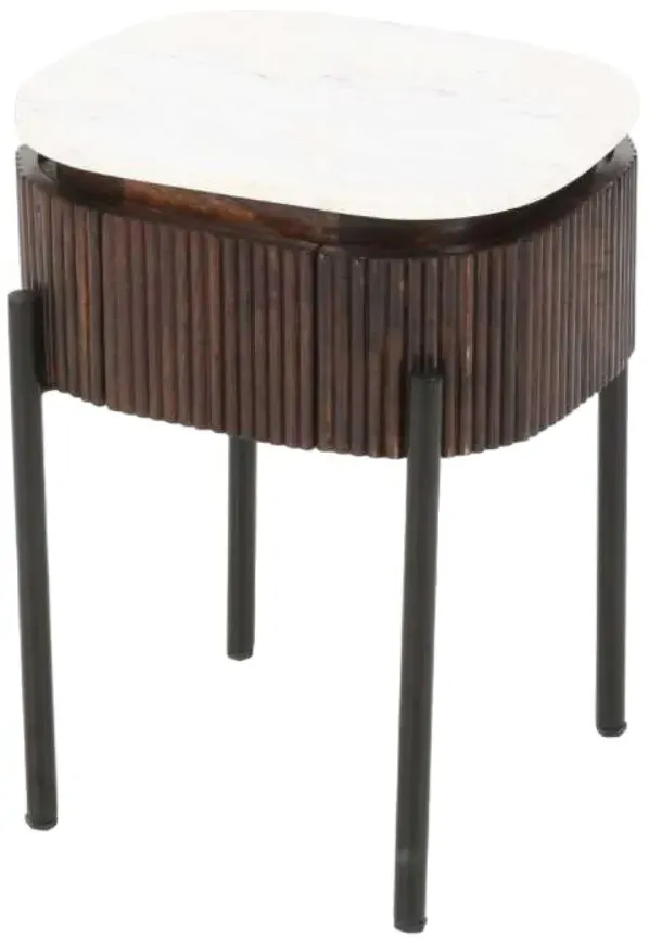 Opal Fluted Bedside Table with Drawer - White, Mango Wood