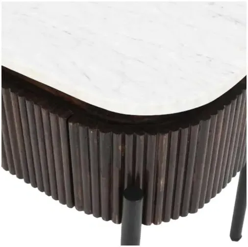 Opal Fluted Bedside Table with Drawer - White, Mango Wood