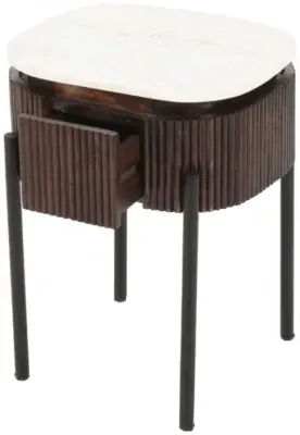 Opal Fluted Bedside Table with Drawer - White, Mango Wood image