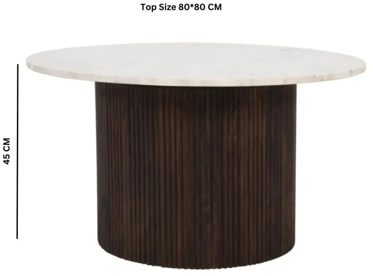 Opal Fluted Round Coffee Table - White, Mango Wood