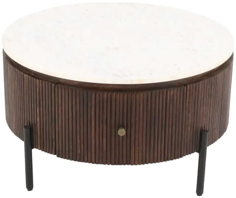 Opal Fluted Round Coffee Table with Storage - White, Mango Wood