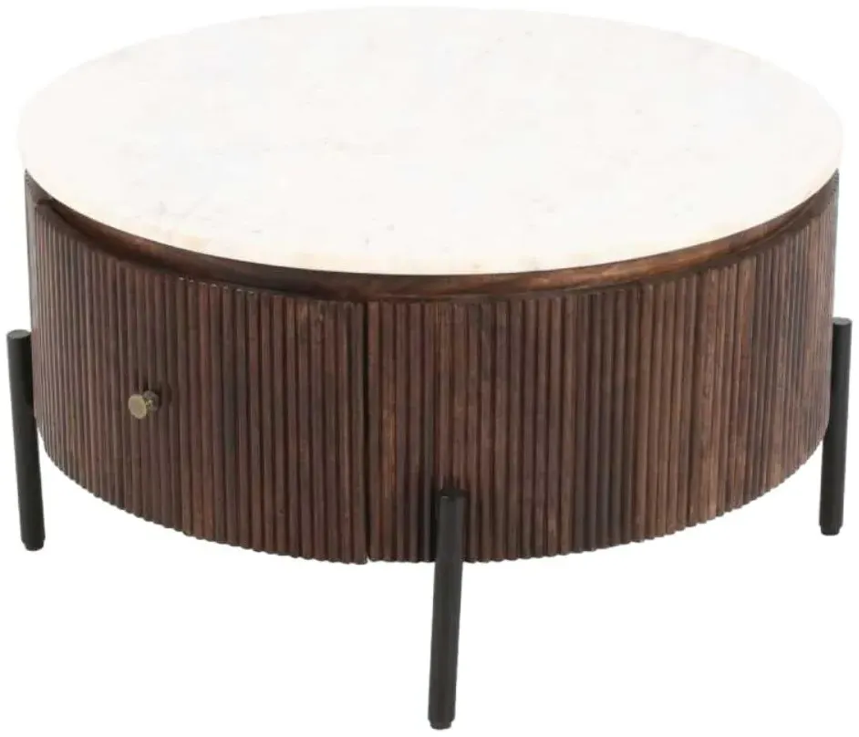 Opal Fluted Round Coffee Table with Storage - White, Mango Wood