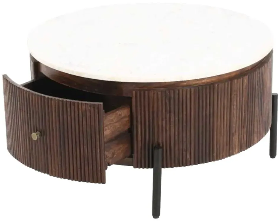 Opal Fluted Round Coffee Table with Storage - White, Mango Wood