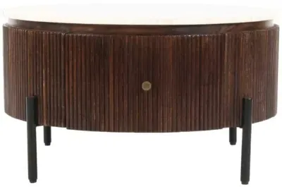 Opal Fluted Round Coffee Table with Storage - White, Mango Wood