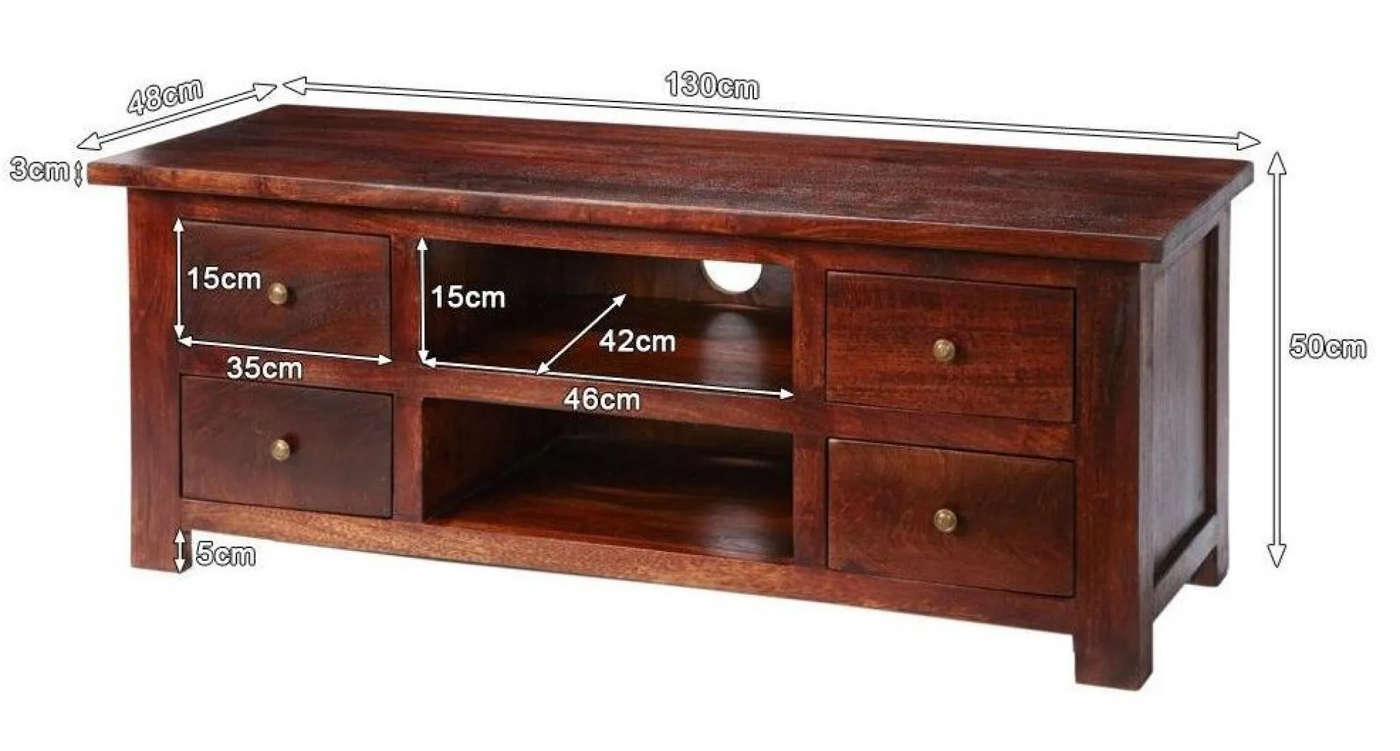 Phulera Dark Wood 130cm TV Unit - Natural Wood