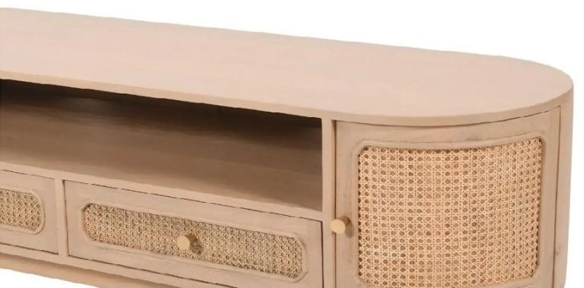 Vance Curved 152cm TV Unit - Natural, Rattan