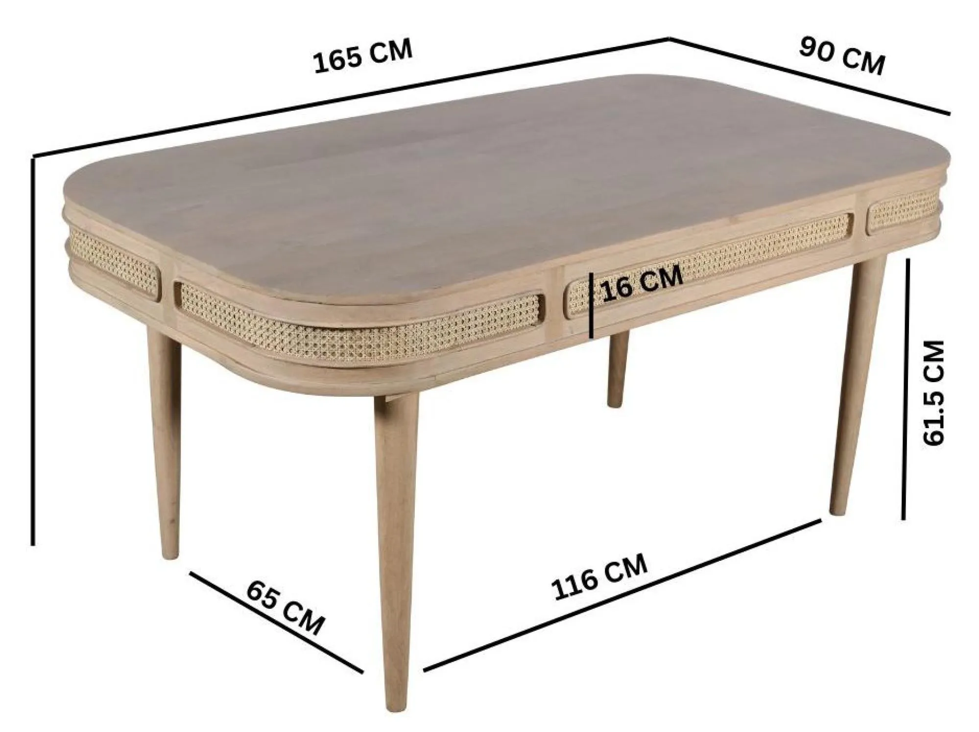 Vance Curved 6-Seater Dining Table - Natural, Rattan