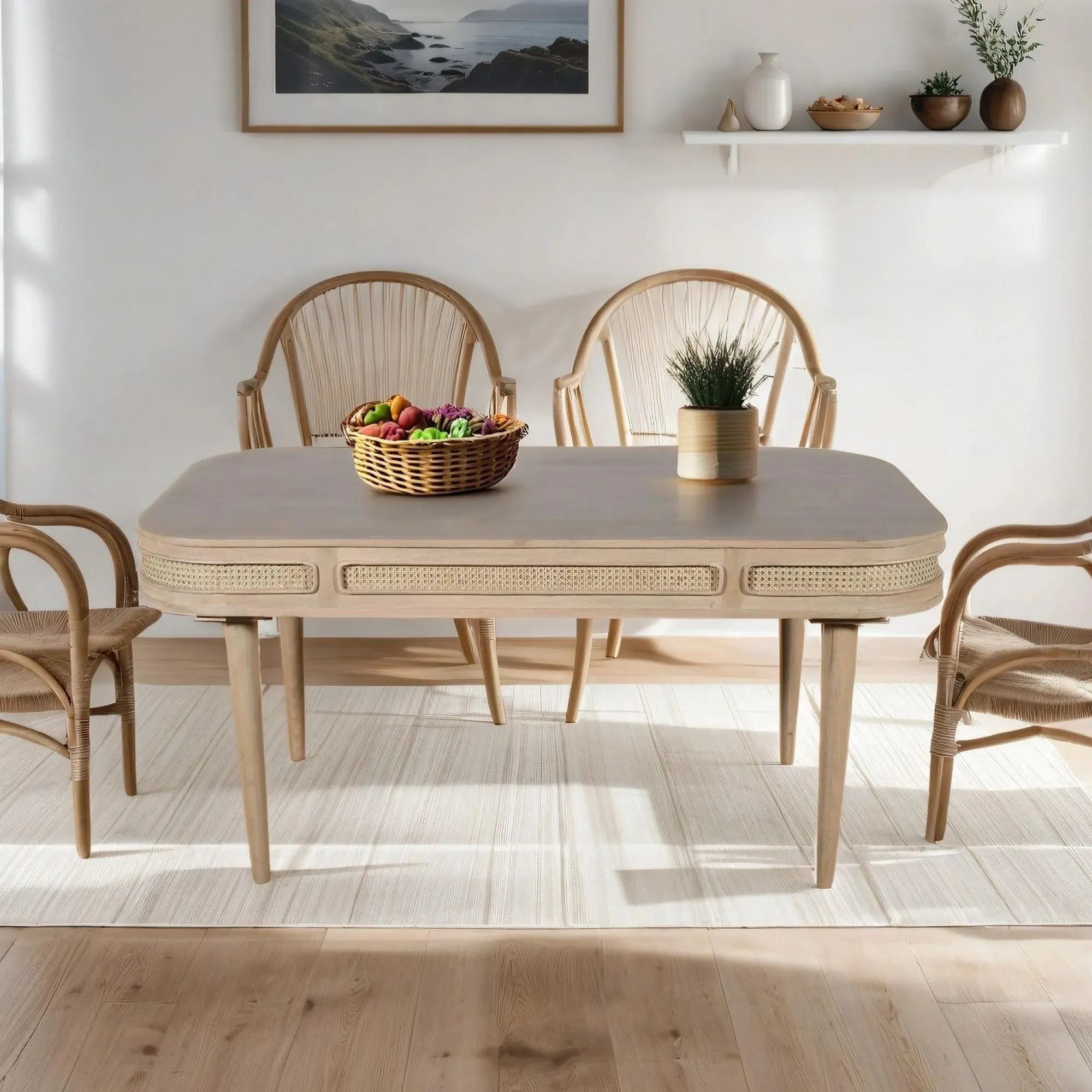Vance Curved 6-Seater Dining Table - Natural, Rattan