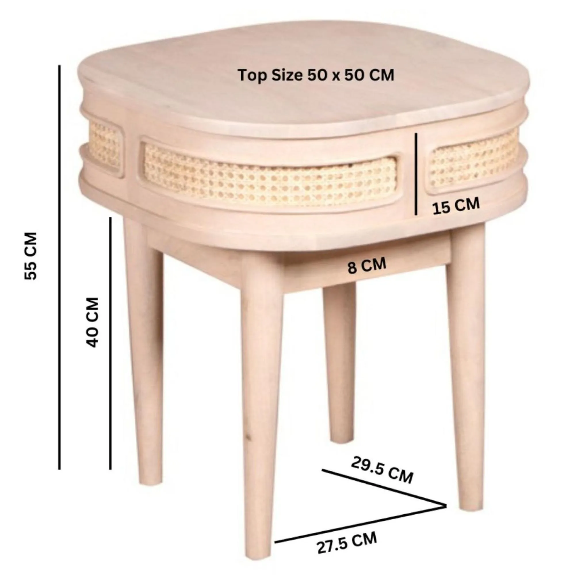 Vance Curved Bedside Table - Natural, Rattan