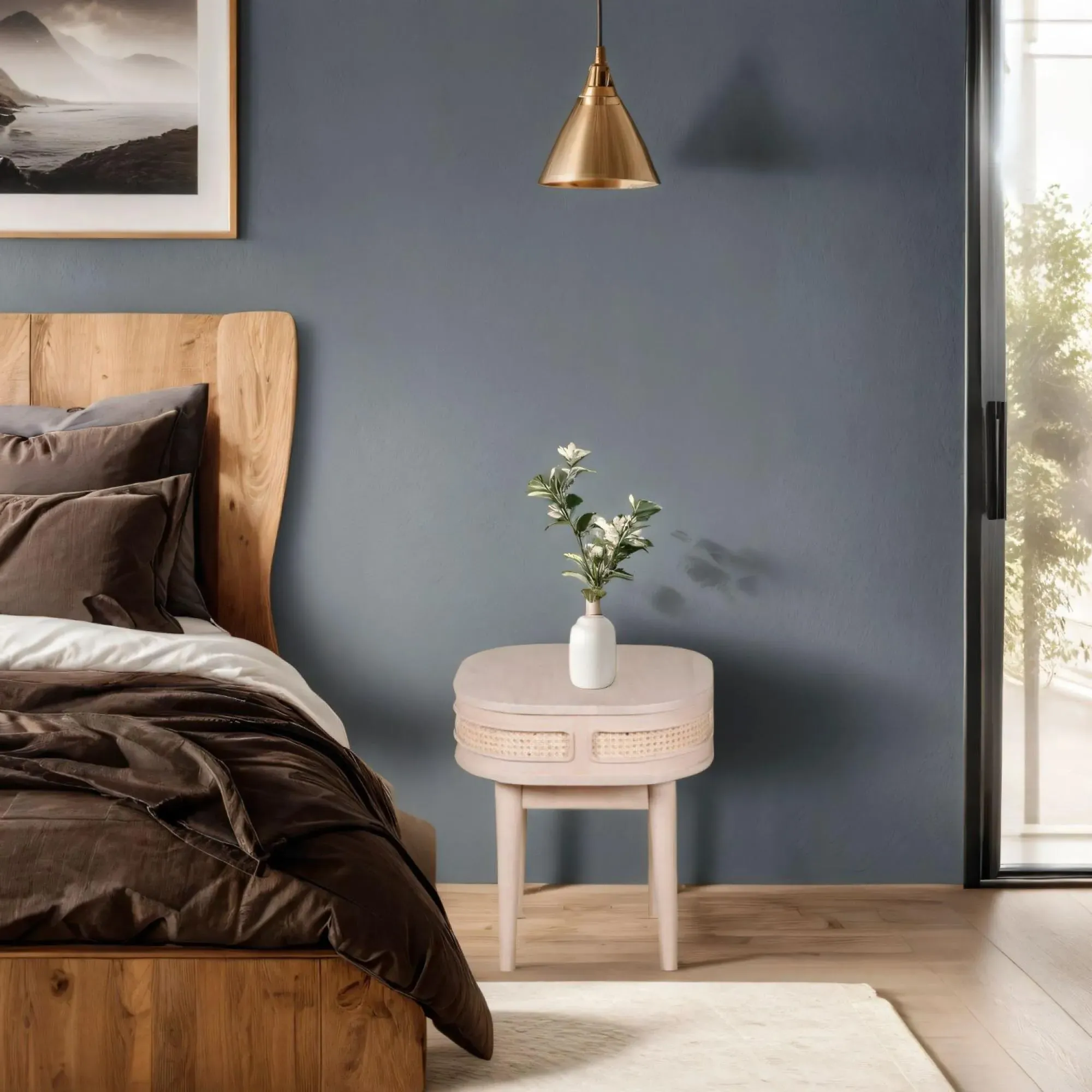 Vance Curved Bedside Table - Natural, Rattan