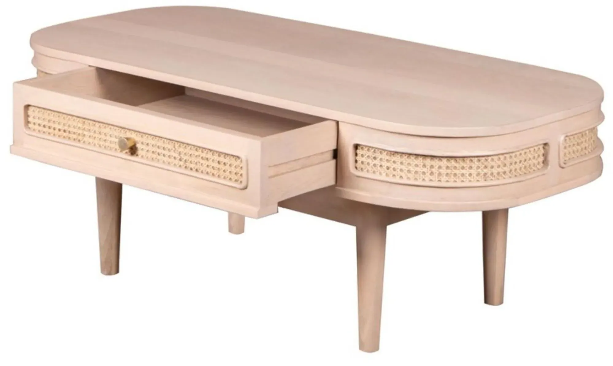 Vance Curved Coffee Table with Storage - Natural, Rattan