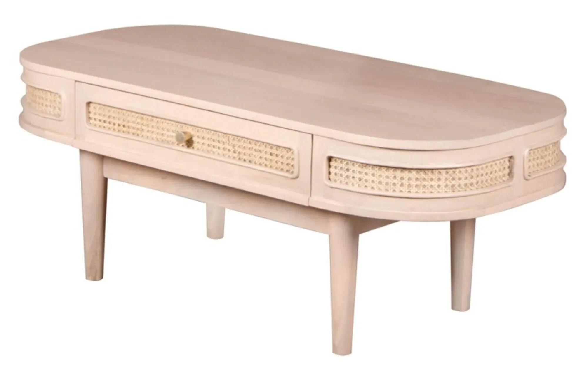 Vance Curved Coffee Table with Storage - Natural, Rattan