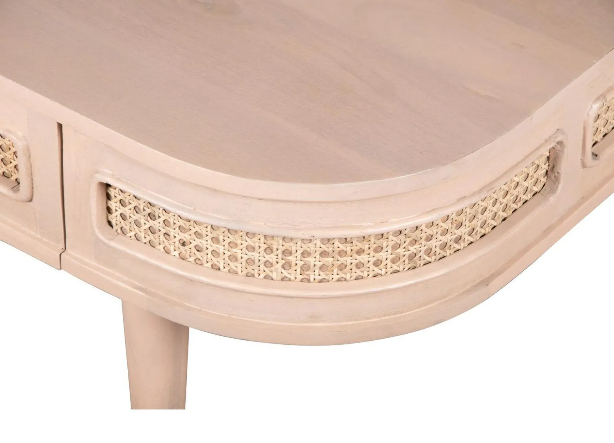 Vance Curved Coffee Table with Storage - Natural, Rattan