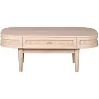 Vance Curved Coffee Table with Storage - Natural, Rattan