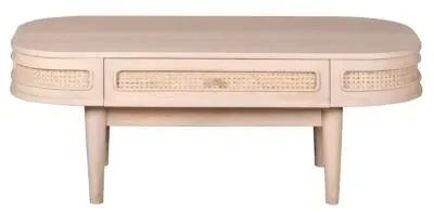 Vance Curved Coffee Table with Storage - Natural, Rattan