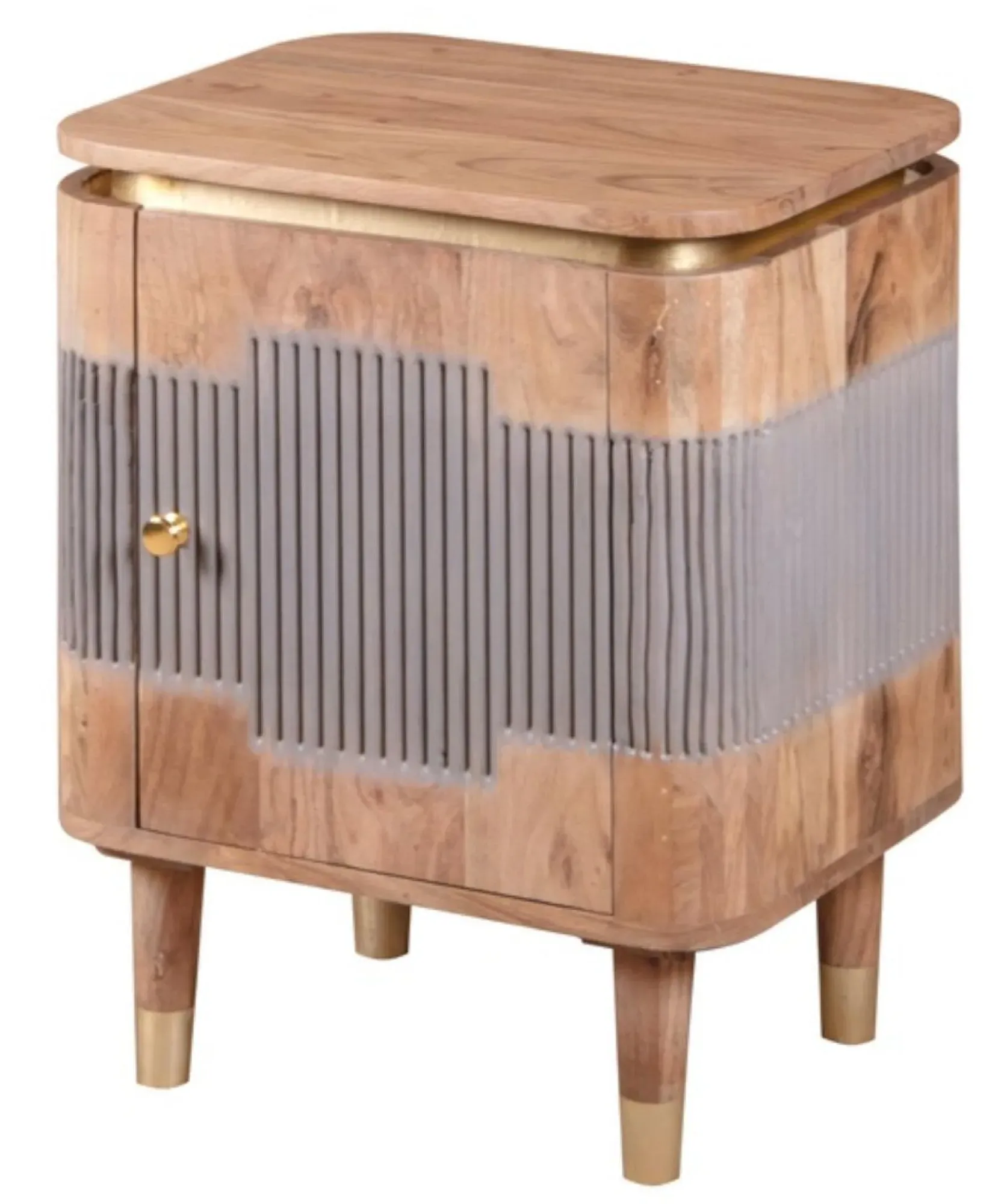 William Acacia Ribbed 1 Door Bedside Table - Lacquered