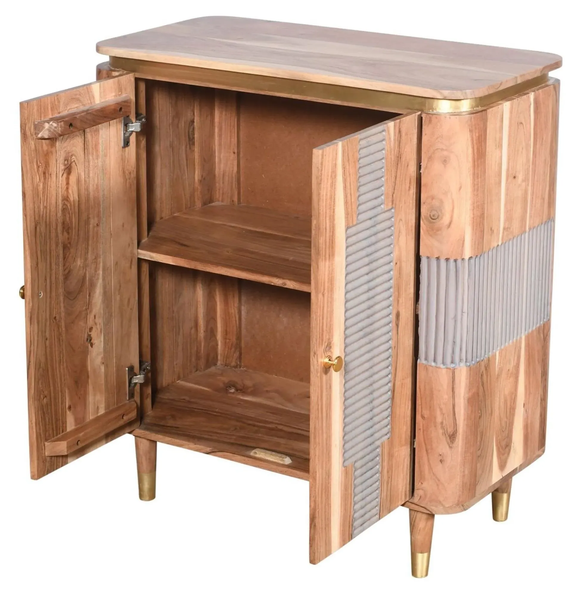 William Acacia Ribbed 2 Door Hall Cabinet - Lacquered