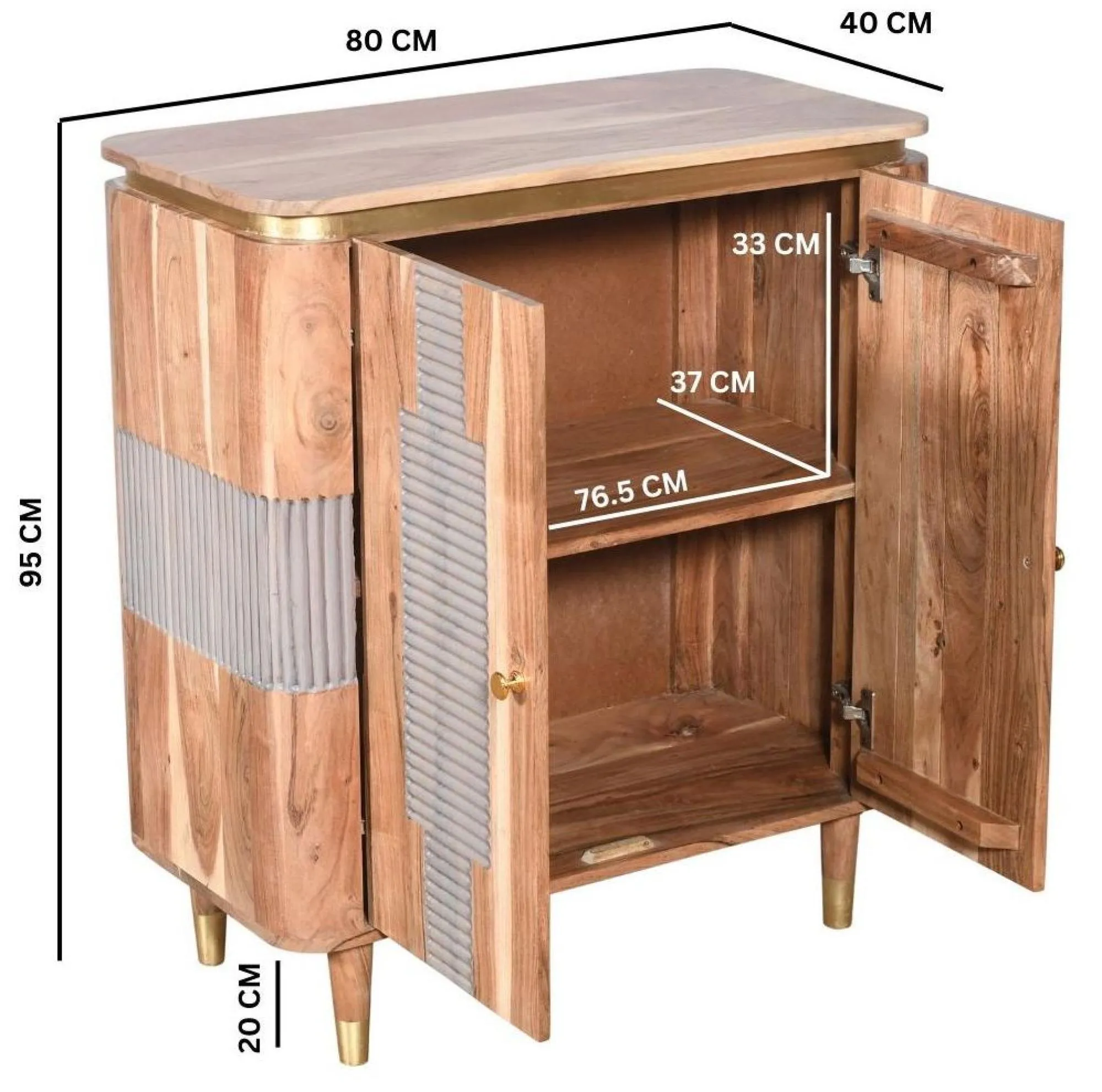 William Acacia Ribbed 2 Door Hall Cabinet - Lacquered