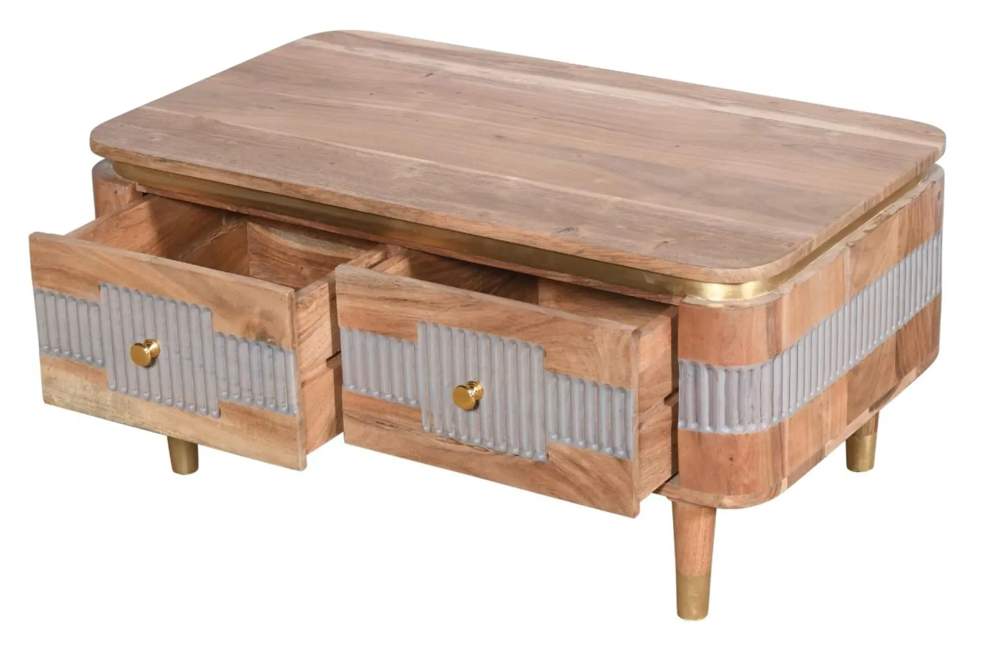 William Acacia Ribbed Coffee Table with Storage - Lacquered