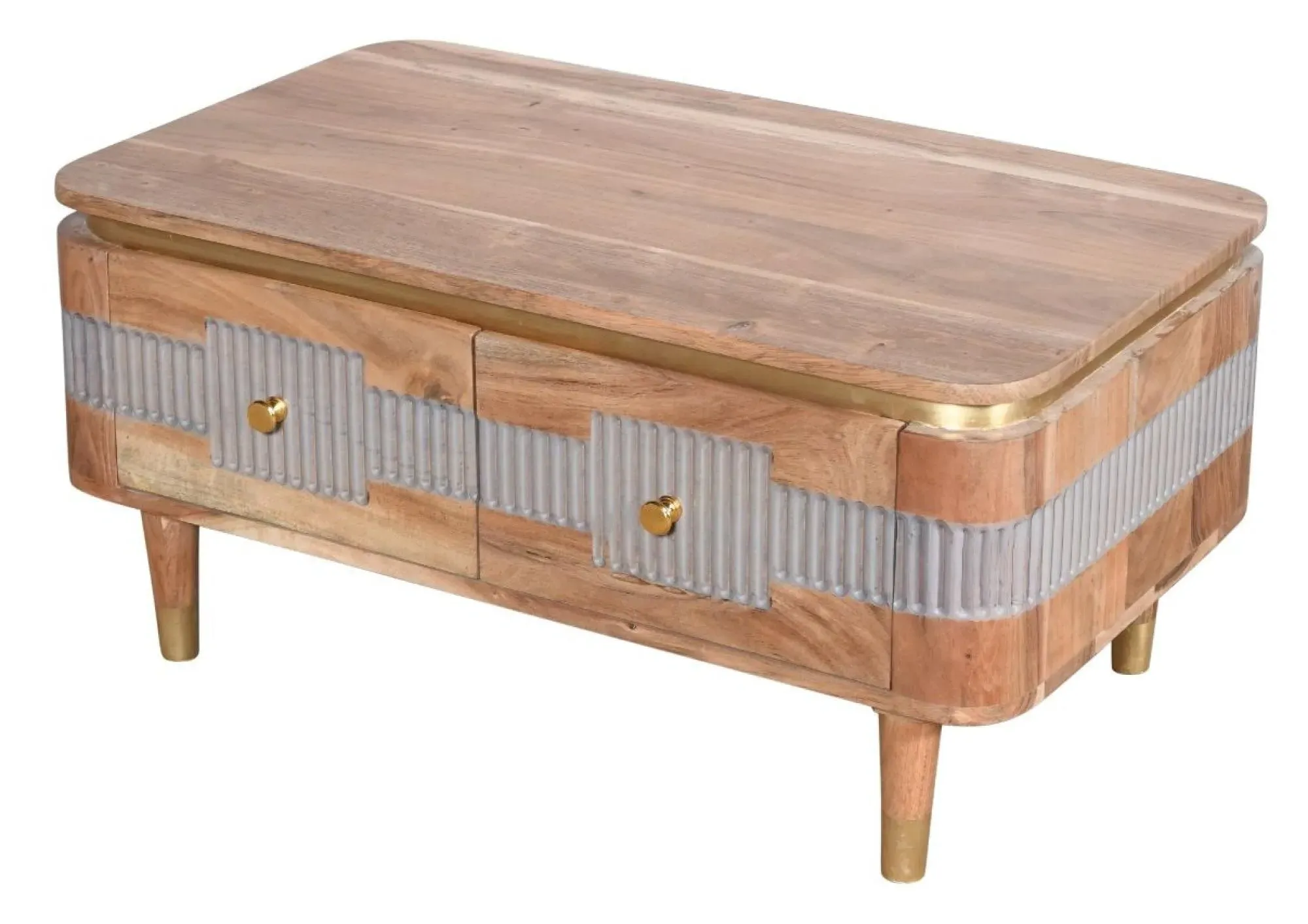 William Acacia Ribbed Coffee Table with Storage - Lacquered