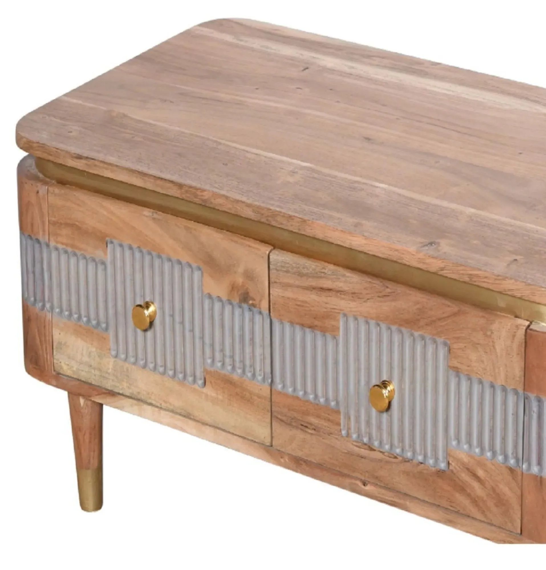 William Acacia Ribbed Coffee Table with Storage - Lacquered