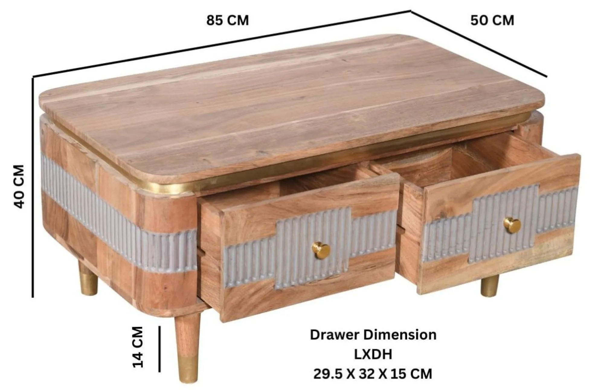 William Acacia Ribbed Coffee Table with Storage - Lacquered