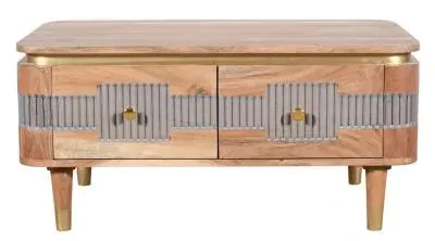 William Acacia Ribbed Coffee Table with Storage - Lacquered