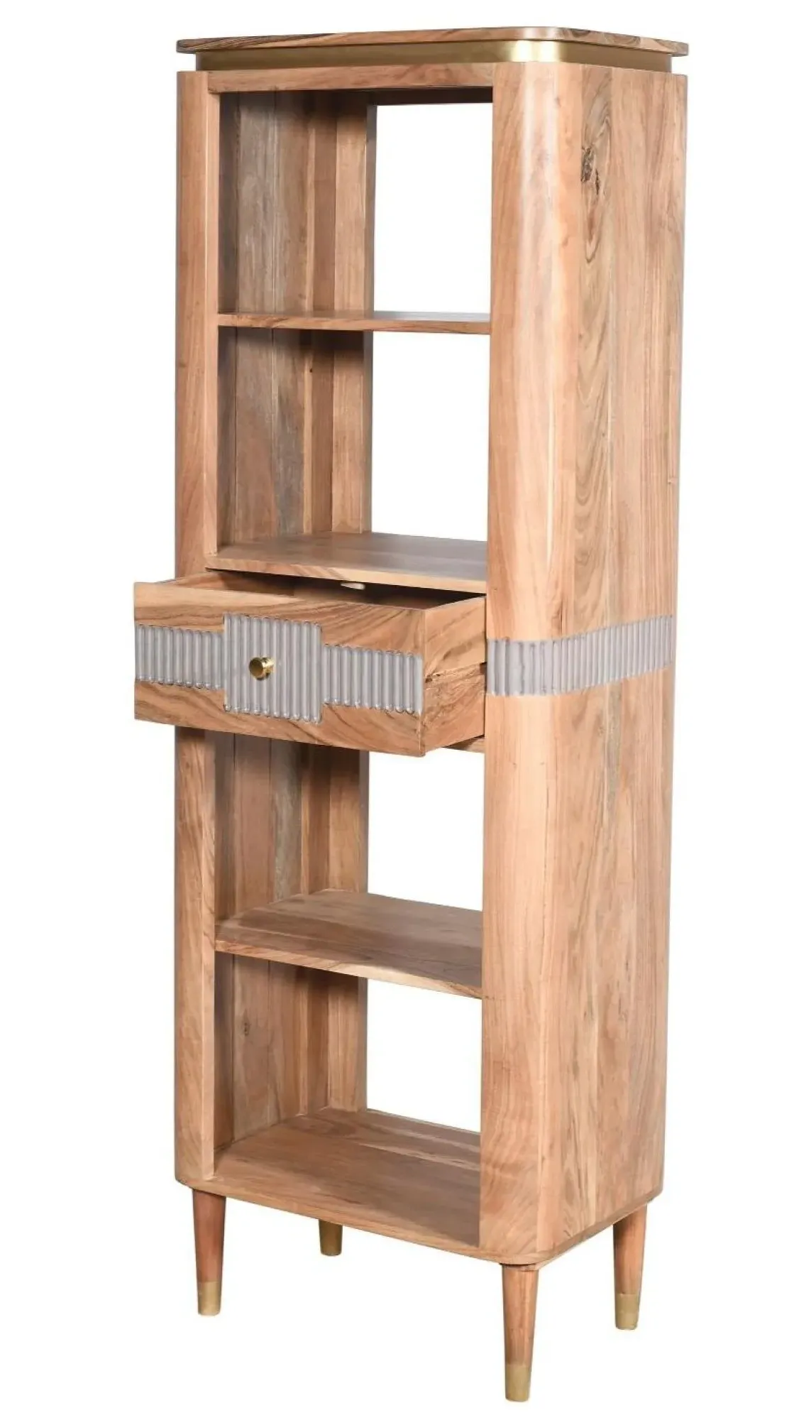 William Acacia Ribbed Slim Open Bookcase - Lacquered