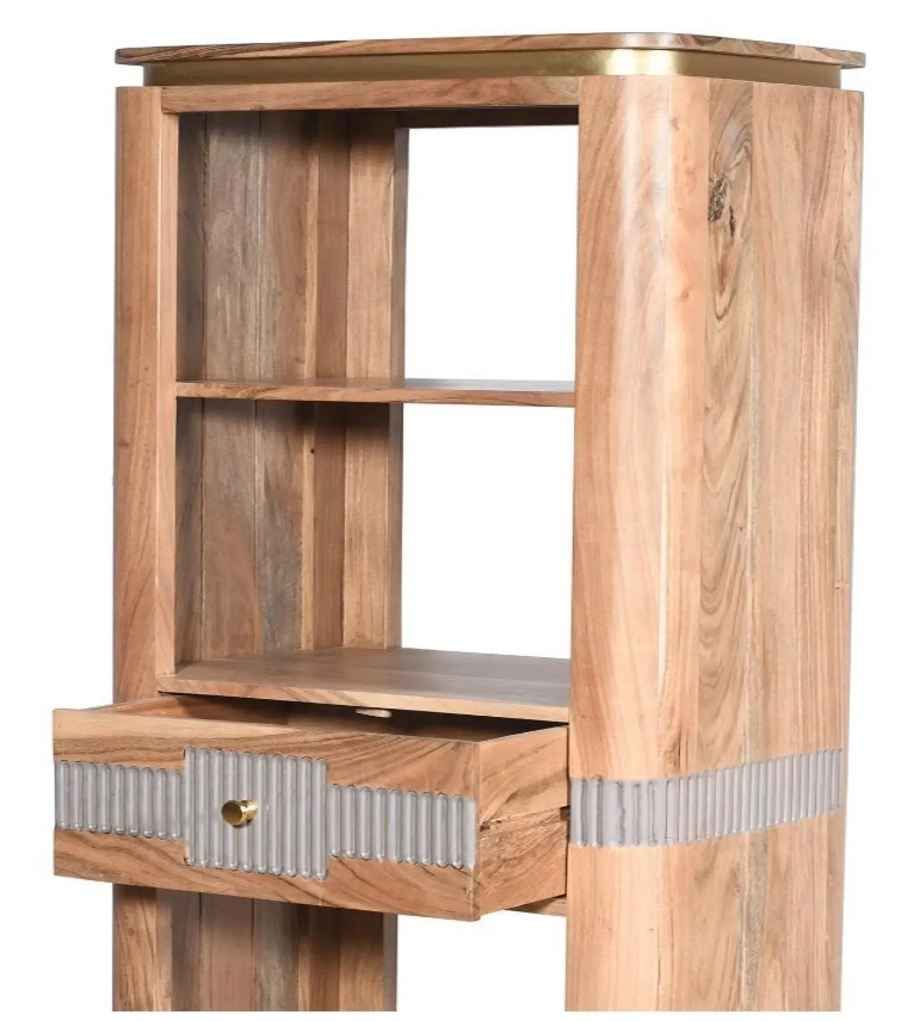 William Acacia Ribbed Slim Open Bookcase - Lacquered