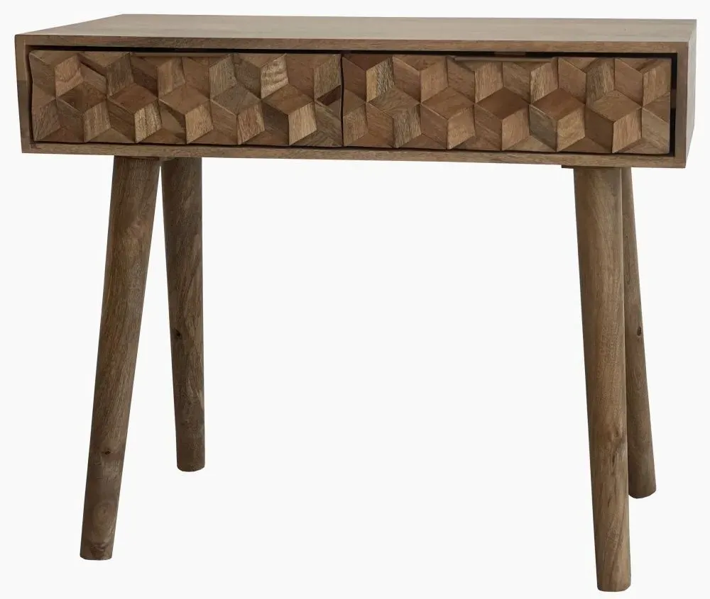 2 Drawer Console Table with Geometric Carving - Mango Wood