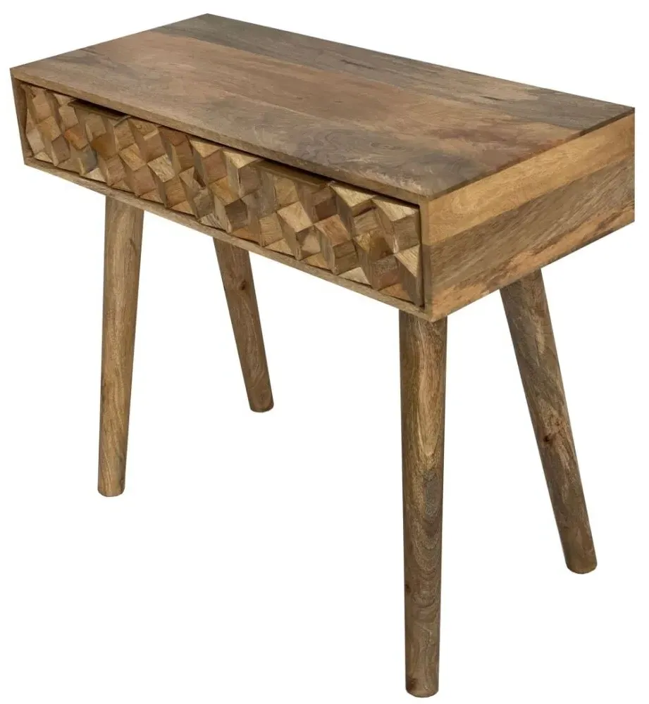 2 Drawer Console Table with Geometric Carving - Mango Wood