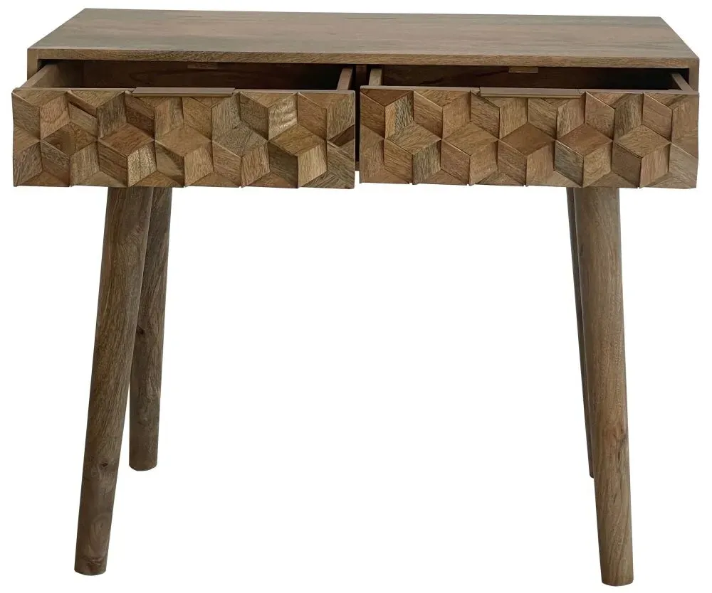2 Drawer Console Table with Geometric Carving - Mango Wood