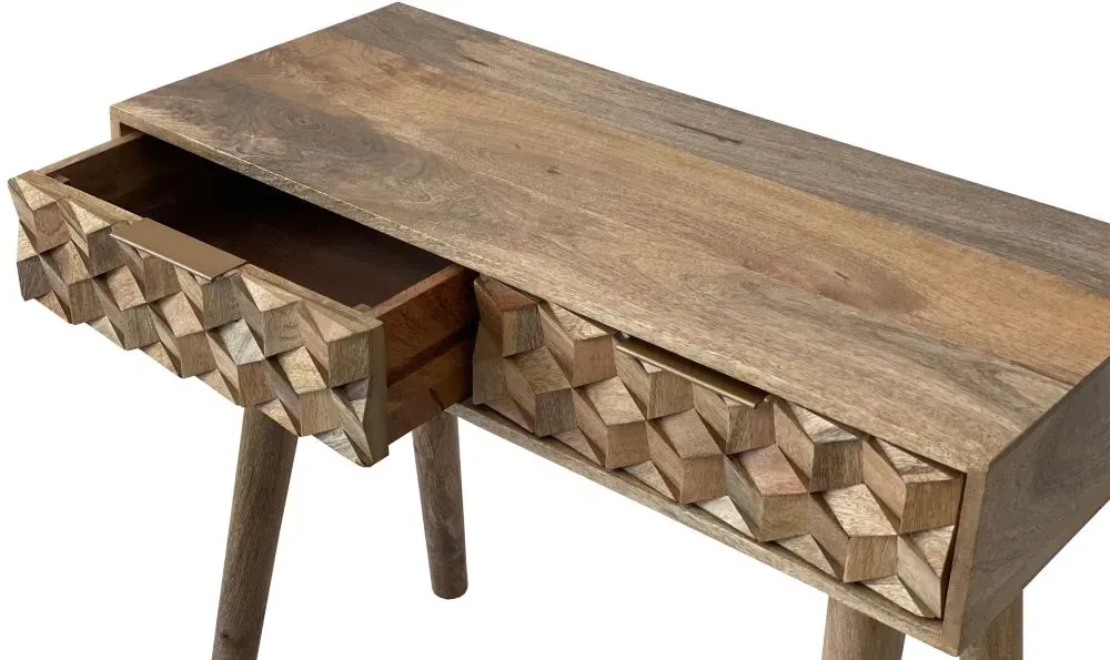 2 Drawer Console Table with Geometric Carving - Mango Wood