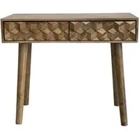 2 Drawer Console Table with Geometric Carving - Mango Wood