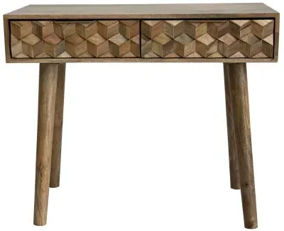 2 Drawer Console Table with Geometric Carving - Mango Wood image