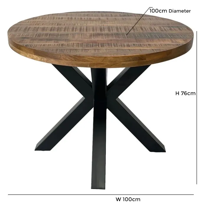2-Seater Round Dining Table with Star Legs - Mango Wood