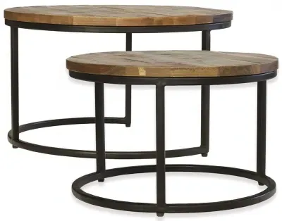 2 Tier Round Coffee Tables Set - Mango Wood image