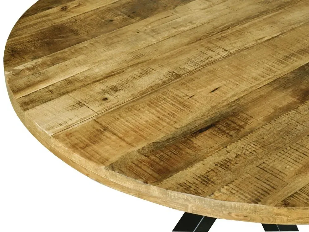 4-Seater Round Dining Table with Star Legs - Mango Wood
