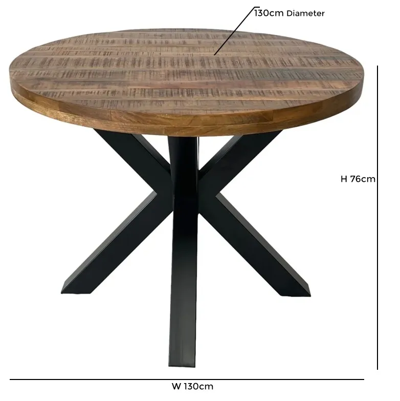 4-Seater Round Dining Table with Star Legs - Mango Wood